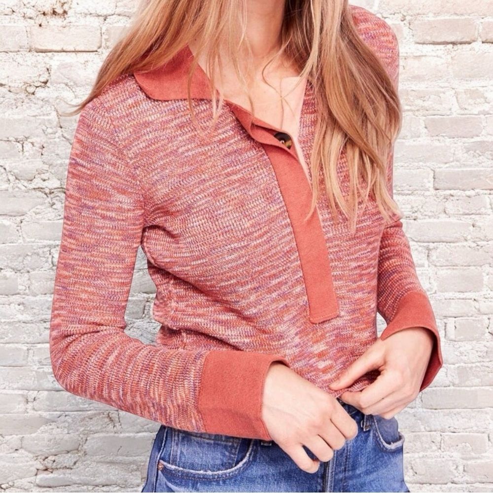 NWT Free People Making Memories Cropped Henley Sweater Size Medium Terra Cotta